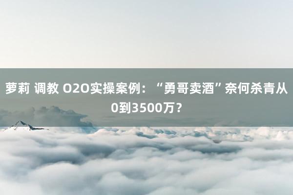 萝莉 调教 O2O实操案例：“勇哥卖酒”奈何杀青从0到3500万？